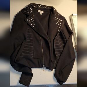 Olsenboye Asymmetrical motorcyle black jacket, stretch, pyramid studs, size XL